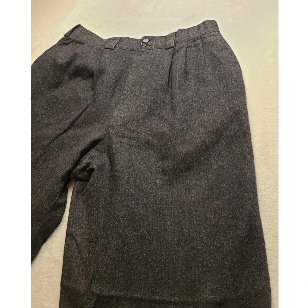 Pure Virgin Wool Pleated Trousers Men's 34x28 Charcoal Grey Cuffed Dress Pants